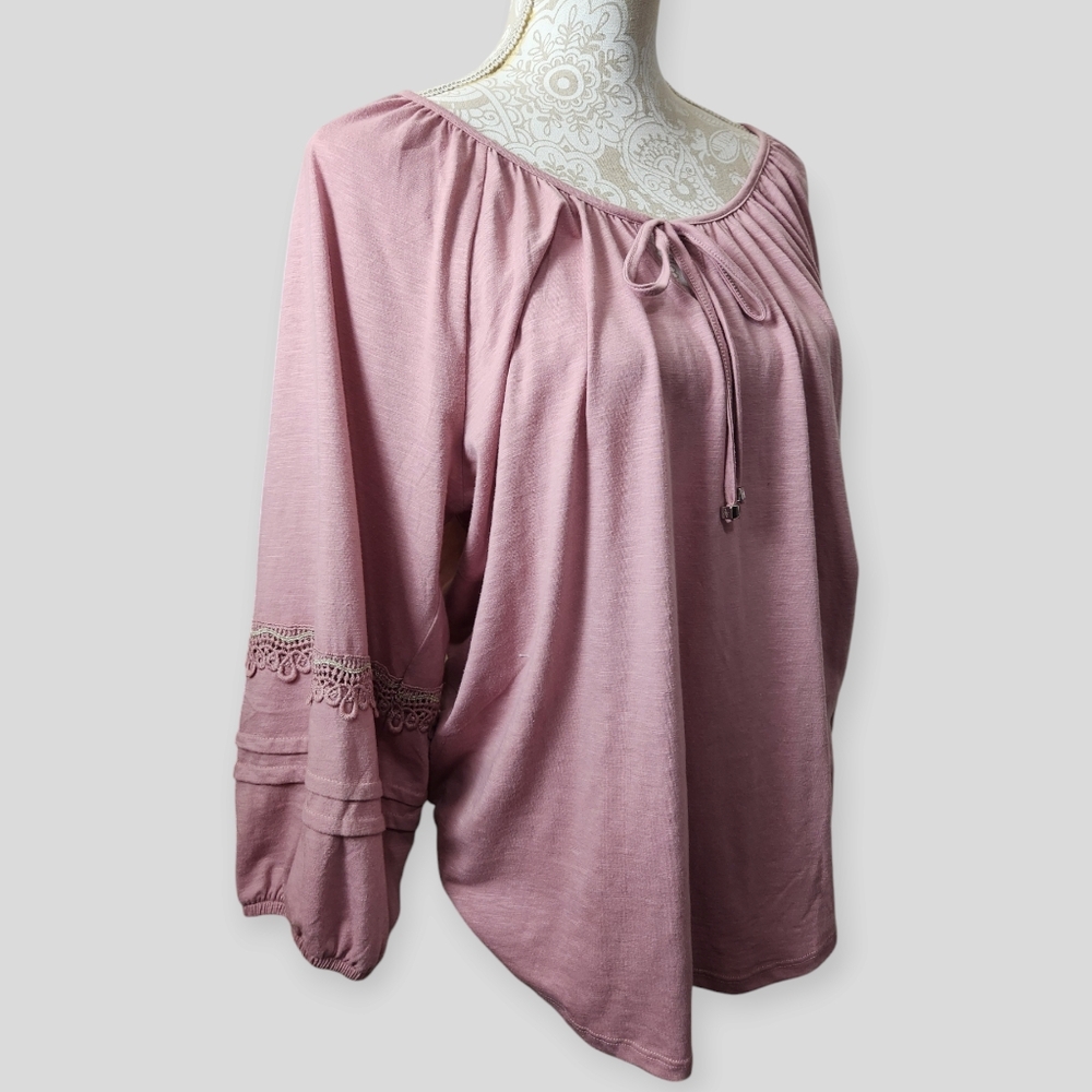 ADRIENNE VITTADINI 3/4 Raglan Sleeve Peasant Cottagecore Blouse size XL